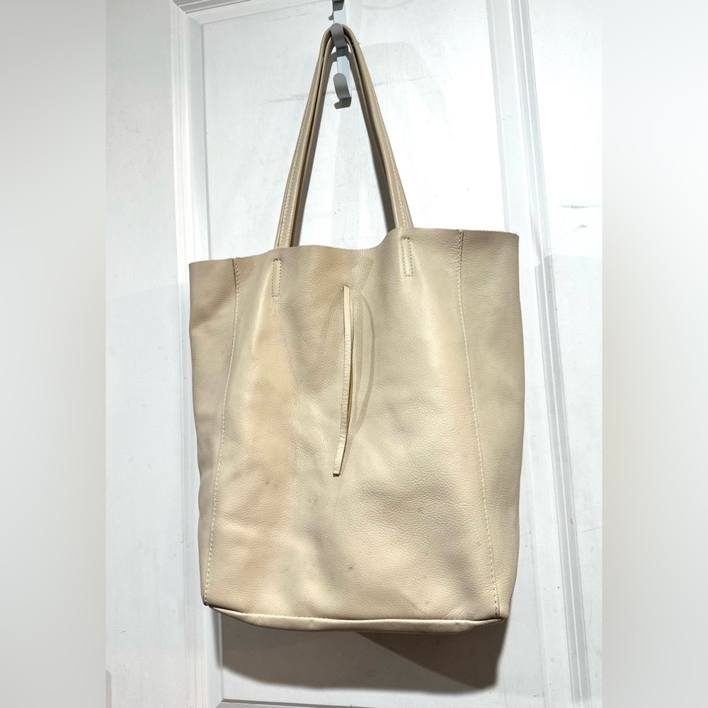 Borse In Pelle Beige Leather Tote Bag - Picture 3 of 8